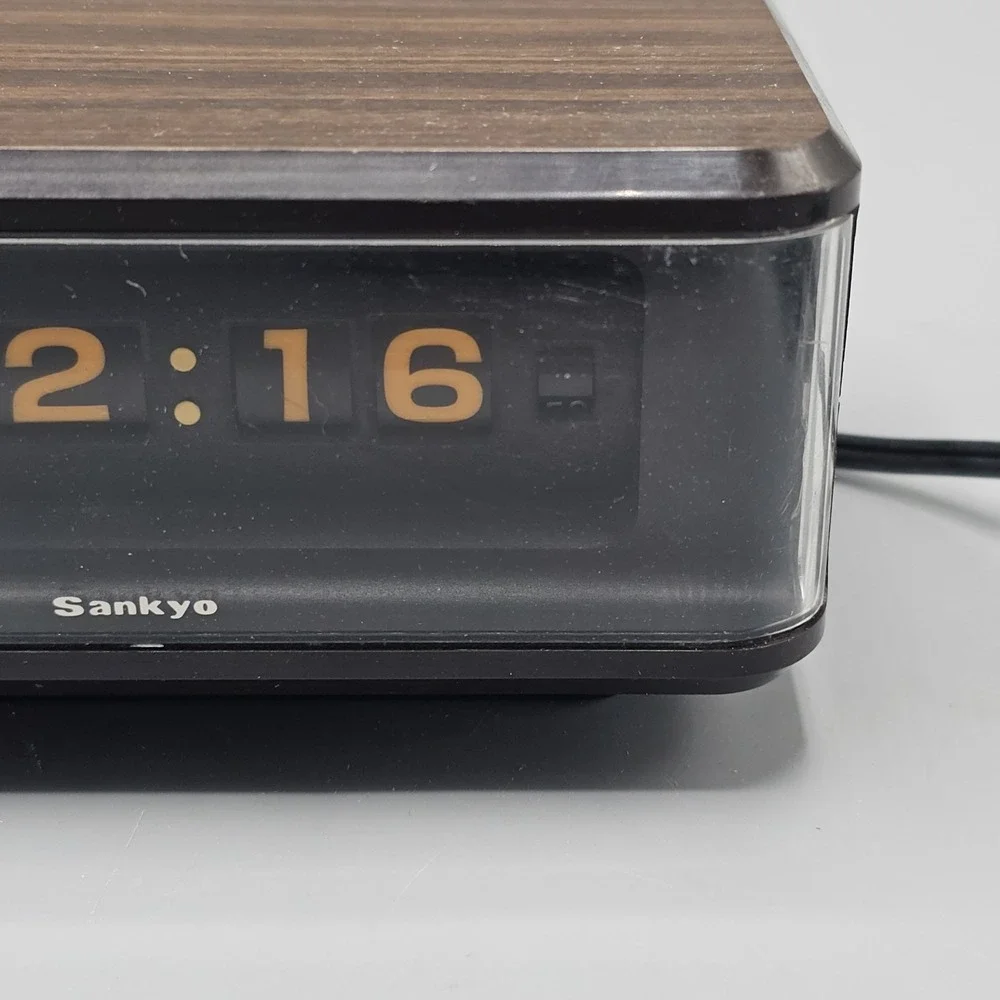 Vintage Sankyo 610K Alarm Clock Wood Grain Tested! Working! Orange Numbers